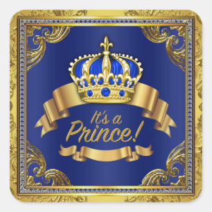 Koninklijk Blauw Gouden Prins Baby Shower Vierkante Sticker