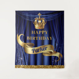 Koninklijk Blauw Gouden Prins Gefeliciteerd met je Wandkleed