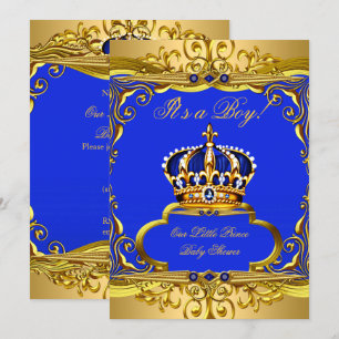 Koninklijk Blauw Gouden Prins Kroon Baby Shower Jo Kaart