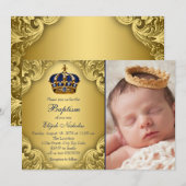 Koninklijk Blauw Gouden Prins Kroon Doop Kaart (Voorkant / Achterkant)