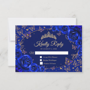 Koninklijk Blauw Gouden Quinceanera Antwoord