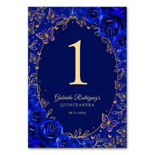 Koninklijk Blauw Gouden Quinceanera Kaart