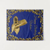 Koninklijk Blauw Gouden Schoen Verjaardagsfeest M  Wandkleed (Voorkant (horizontaal))