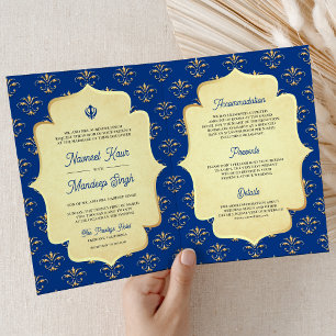 Koninklijk Blauw Gouden Sierlijke Anand Karaj Sikh