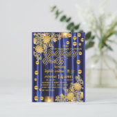 Koninklijk Blauw Gouden Verjaardagsfeest Uitnodigi Briefkaart (Staand voorkant)