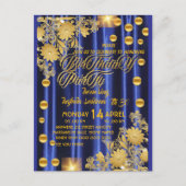 Koninklijk Blauw Gouden Verjaardagsfeest Uitnodigi Briefkaart (Voorkant)