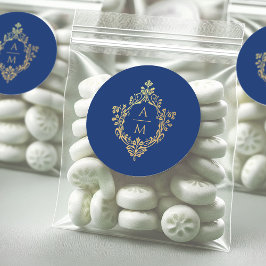 Koninklijk Blauw Gouden Wapen Monogram Vintage Tro Ronde Sticker