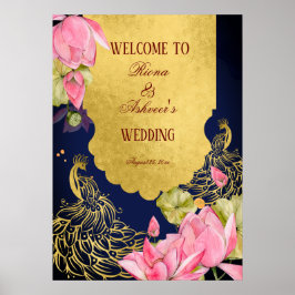 Koninklijk blauw goudpenduizen Indiaas welkomsttek Poster