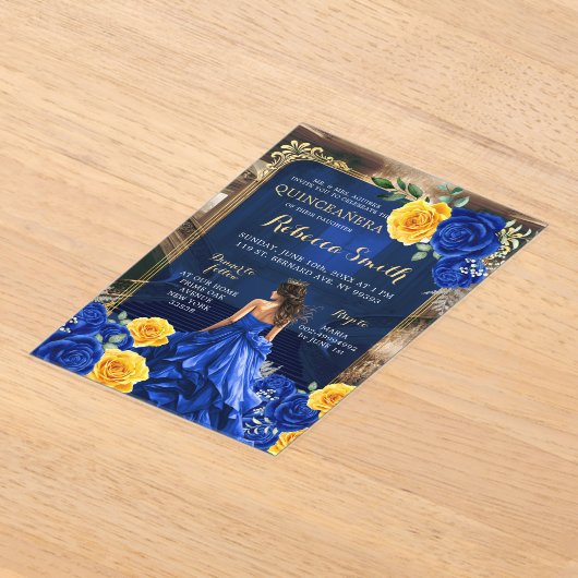 Koninklijk Blauw Grand Palace Quinceañera Prinses Acryl Uitnodigingen (Laagn)