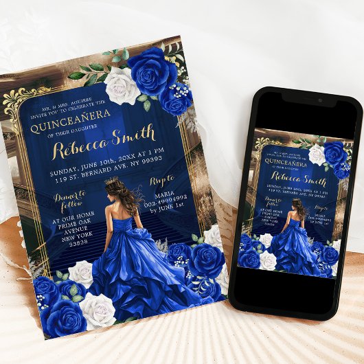 Koninklijk Blauw Grand Palace Quinceañera Prinses Kaart