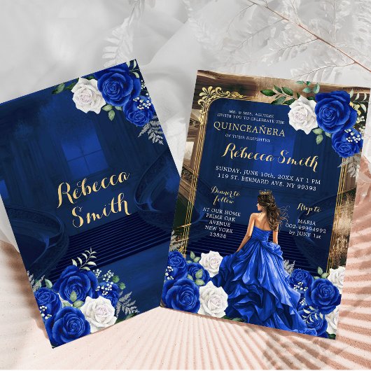 Koninklijk Blauw Grand Palace Quinceañera Prinses Kaart