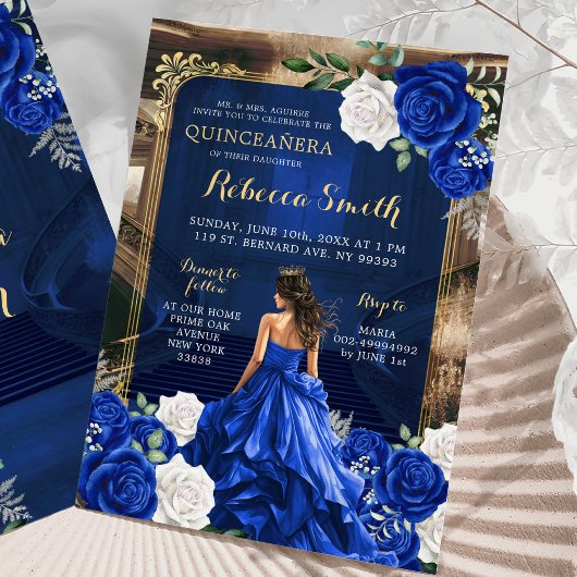 Koninklijk Blauw Grand Palace Quinceañera Prinses Kaart