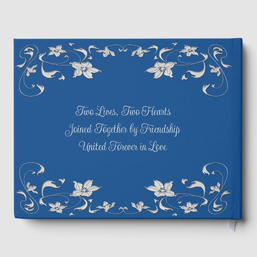 Koninklijk Blauw, Grijs Liefdesharten Bruiloft Gastenboek (Achterkant)
