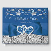 Koninklijk Blauw, Grijs Liefdesharten Bruiloft Gastenboek (Voorkant)