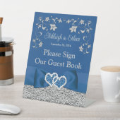Koninklijk Blauw, Grijs Liefdesharten Bruiloft Reclamebord Met Voetstuk (Insitu)