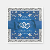Koninklijk Blauw, Grijs Liefdesharten Bruiloft Servet (Voorkant)