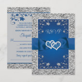 Koninklijk Blauw, Grijs Liefdesharten (KLEIN) Brui RSVP Kaartje (Voorkant / Achterkant)