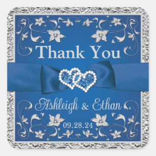 Koninklijk Blauw, Grijs Twee Harten, Één Liefde Vierkante Sticker