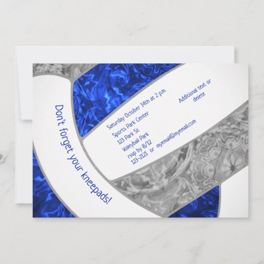 koninklijk blauw - grijze volleybalfeest kaart (Achterkant)