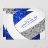 koninklijk blauw - grijze volleybalfeest kaart (Voorkant / Achterkant)