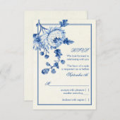 Koninklijk Blauw Ivory Toile Bloem Bruiloft RSVP A Kaart (Voorkant / Achterkant)