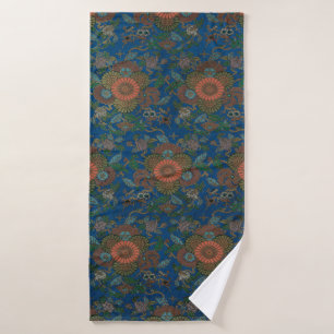 Koninklijk Blauw Japans Bloemmotief Vintage Patroo Bad Handdoek