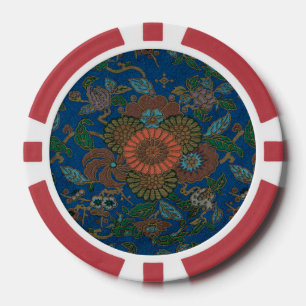Koninklijk Blauw Japans Bloemmotief Vintage Patroo Poker Chips