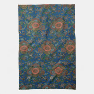 Koninklijk Blauw Japans Bloemmotief Vintage Patroo Theedoek