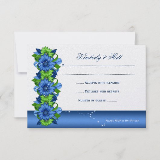Koninklijk Blauw Lime Groen Bloemmotief RSVP Kaart (Voorkant)