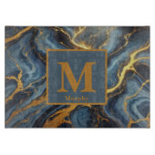 Koninklijk blauw marmer met gouden aderen monogram snijplank (Voorkant)