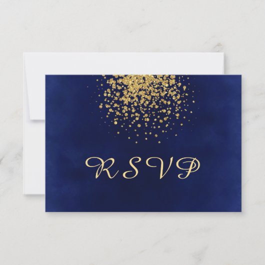 Koninklijk Blauw met een Splash van Gold Confetti RSVP Kaartje (Voorkant)