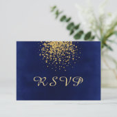 Koninklijk Blauw met een Splash van Gold Confetti RSVP Kaartje (Staand voorkant)