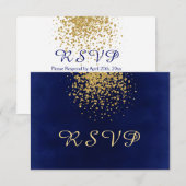 Koninklijk Blauw met een Splash van Gold Confetti RSVP Kaartje (Voorkant / Achterkant)