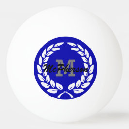 Koninklijk Blauw met Lauwerkrans en Monogram/Naam Pingpongbal