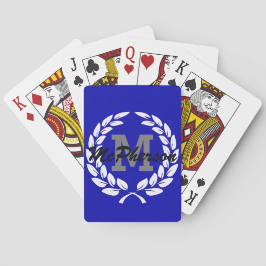 Koninklijk Blauw met Overwinningskrans en Monogram Pokerkaarten (Achterkant)
