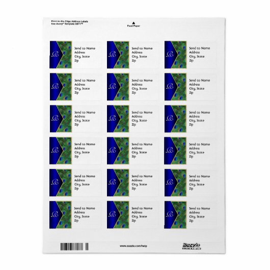 Koninklijk Blauw Monogram Adres Etiket (Full Sheet)