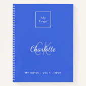 Koninklijk blauw monogram modern zakelijk logo notitieboek (Voorkant)