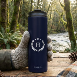Koninklijk Blauw Monogram Stijlvol Modern Minimali Thermosbeker