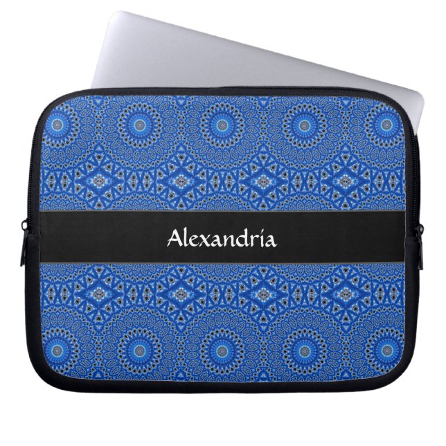 Koninklijk Blauw Monogram Tropisch Patroon Laptop Sleeve (Voorkant)