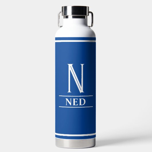 Koninklijk Blauw Monogram Waterfles (Voorkant)