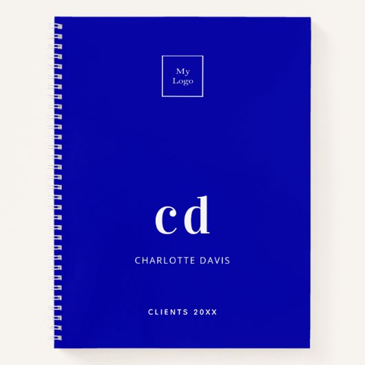 Koninklijk blauw monogram zakelijk logo notitieboek (Voorkant)