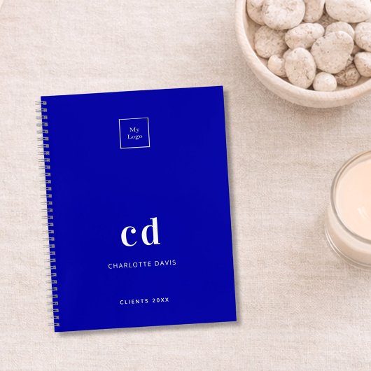 Koninklijk blauw monogram zakelijk logo notitieboek
