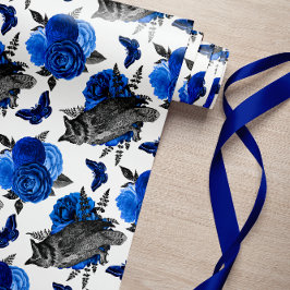 KONINKLIJK BLAUW NACHTVOGELS GOTISCHE KERST CADEAUPAPIER