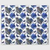 KONINKLIJK BLAUW NACHTVOGELS GOTISCHE KERST CADEAUPAPIER (Vlak)