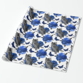 KONINKLIJK BLAUW NACHTVOGELS GOTISCHE KERST CADEAUPAPIER (Uitgerold)