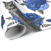 KONINKLIJK BLAUW NACHTVOGELS GOTISCHE KERST CADEAUPAPIER (Rol Hoek)