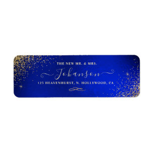 Koninklijk Blauw + Nep Goud Glitter Retouradres Etiket