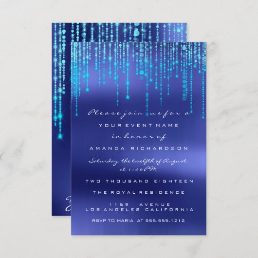 Koninklijk Blauw Ocean Druppel Lichtjes Elegante U Kaart (Voorkant / Achterkant)