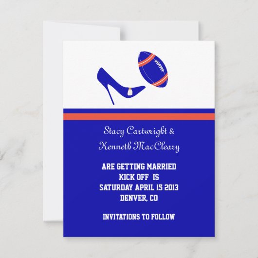 Koninklijk Blauw & Oranje Voetbal Bewaar De Datum Save The Date (Voorkant)