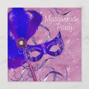 Koninklijk Blauw Paars Roze Maskerade Feest Kaart